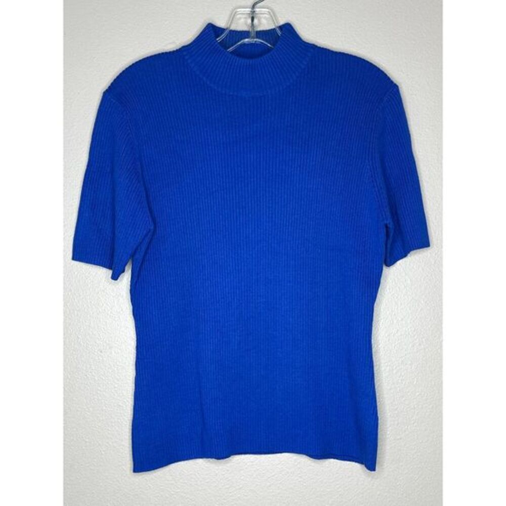 Yarnworks Y2K NWT Women's Knit Top‎ Size LP Sweater Stretch High Neck Royal Blue